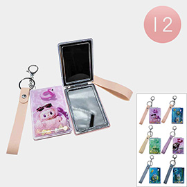 12PCS - Floating Glitter Monster Bunny Character Printed Cosmetic Mirrors