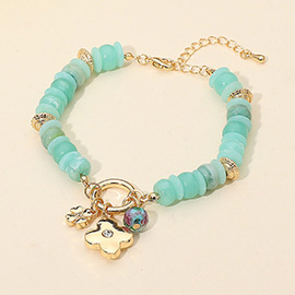 Quatrefoil Floral Charm Accent Resin Disc Beaded Bracelet