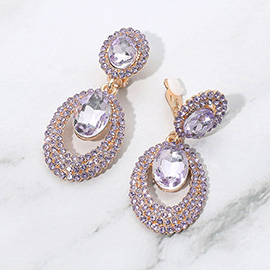 Oval Halo Drop Evening Clip On Earrings