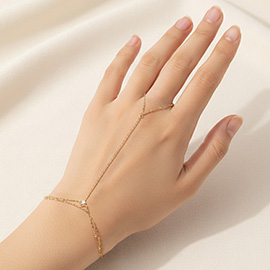 SECRET BOX_Stainless Steel Delicate Round Stone Accent Hand Chain Bracelet