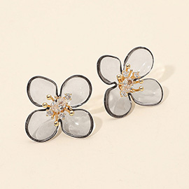 Rhinestone Accent Transparent Resin Petal Flower Earrings