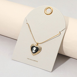 18K Gold Dipped Vintage Cameo Heart Pendant Necklace
