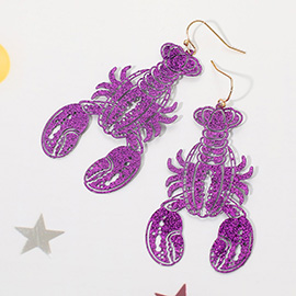Glitter Cutout Mardi Gras Lobster Charm Drop Earrings
