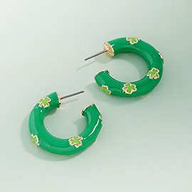 Enamel Shamrock Open Hoop Earrings