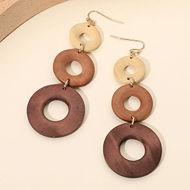 Triple Wooden Disc Link Drop Earrings