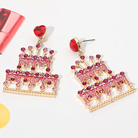 Glitter Enamel Birthday Cake Drop Dangle Earrings