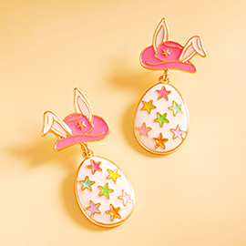 Western Bunny Hat Easter Egg Drop Dangle Earrings