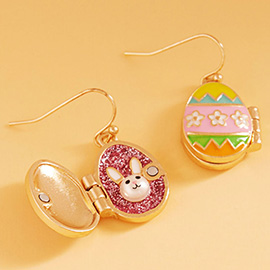 Easter Bunny Face Inside Egg Locket Drop Dangle Earrings