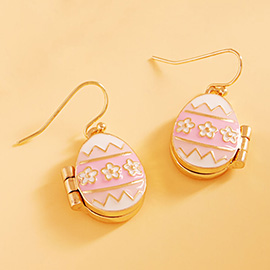 Easter Bunny Face Inside Egg Locket Drop Dangle Earrings