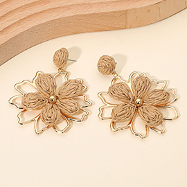Raffia Wrapped Floral Petal Dangle Earrings