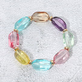 Transparent Faceted Pebble Beaded Stretch Bracelet