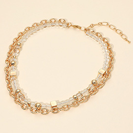 Textured Metal Beaded Chain Layered Necklace