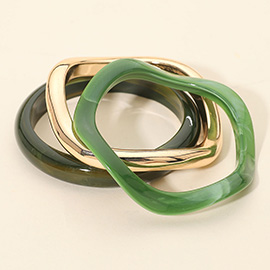 3PCS - Geometric Mixed Resin Metal Stackable Bangle Multi Layered Bracelets