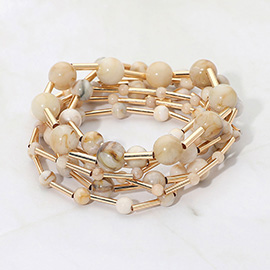 7PCS - Resin Ball Metal Bar Beaded Stretch Multi Layered Bracelets