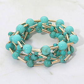 7PCS - Resin Ball Metal Bar Beaded Stretch Multi Layered Bracelets