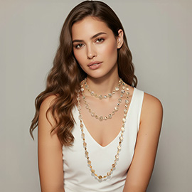 Textured Metal Disc Link Multi Layered Necklace