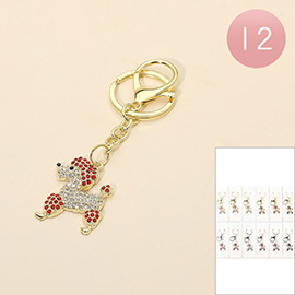 12PCS - Rhinestone Paved Poodle Dog Charm Drop Bag Charm Keychain
