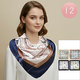12PCS - Silky Feel Abstract Horse Pattern Printed Square Scarves