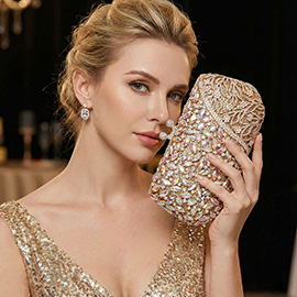 Floral Leaf Crystal Frame Evening Clutch Bag