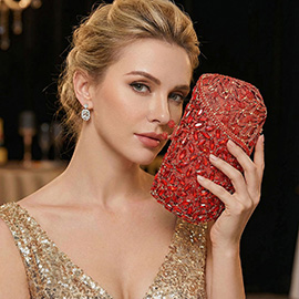 Floral Leaf Crystal Frame Evening Clutch Bag