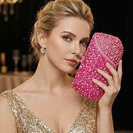 Floral Leaf Crystal Frame Evening Clutch Bag