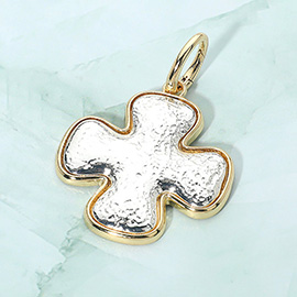 Two Tone Hammered Metal Cross Pendant Charm