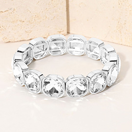 Square Cut Gem Beaded Stretch Evening Bracelet