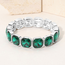 Square Cut Gem Beaded Stretch Evening Bracelet