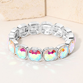 Square Cut Gem Beaded Stretch Evening Bracelet