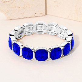 Square Cut Gem Beaded Stretch Evening Bracelet