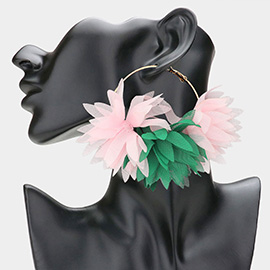 Oversized Fabric Floral Petal Statement Hoop Earrings