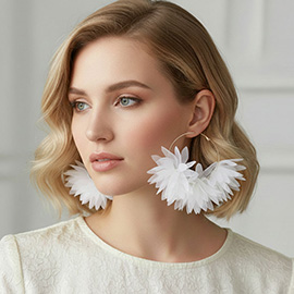 Oversized Fabric Floral Petal Statement Hoop Earrings