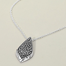 Two Tone Metal Intricate Artisan Leaf Pendant Necklace