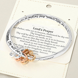 LORDS PRAYER Religious Message Engraved Triple Open Cross Charms Bangle Bracelet