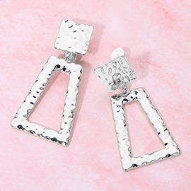 Geometric Hammered Metal Drop Clip On Earrings