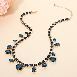 Round Teardrop Stone Cluster Station Bow Braided Chain Necklace