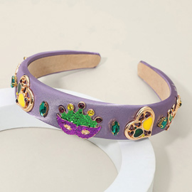 Mardi Gras Mask Heart Gem Charm Embellished Headband