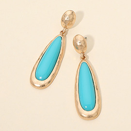 Elongated Teardrop Stone Drop Dangle Earrings