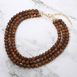 Multi Strand Marbled Resin Ball Beaded Layered Statement Necklace