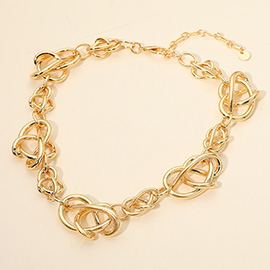 Chunky Abstract Metal Twisted Loop Link Chain Statement Necklace