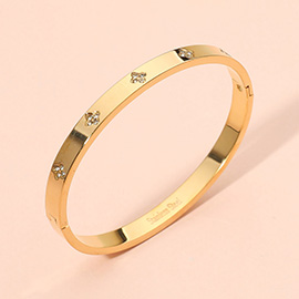 Stainless Steel Stone Accent Hinged Bangle Bracelet