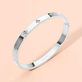 Stainless Steel Stone Accent Hinged Bangle Bracelet