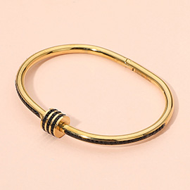 Stainless Steel Stone Accent Hinged Bangle Bracelet