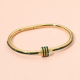 Stainless Steel Stone Accent Hinged Bangle Bracelet