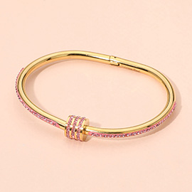 Stainless Steel Stone Accent Hinged Bangle Bracelet