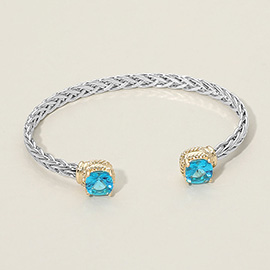 CZ Stone Tip Two Tone Braided Cuff Bracelet