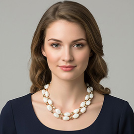 Chunky Resin Oval Marbled Pebble Beaded Layered Necklace