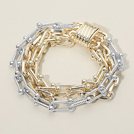 14K Gold Plated Two Tone Chunky Multi Link Chain Magnetic Bracelet