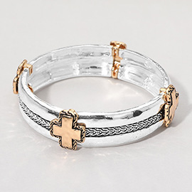 Metal Cross Accent Textured Stretch Bracelet