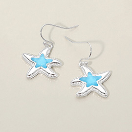 Sea Glass Starfish Charm Drop Dangle Earrings